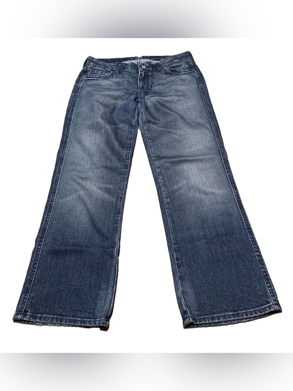 7 For All Mankind A-Pocket Mid Rise Crop Stretch Blue Jeans Women’s Size 28